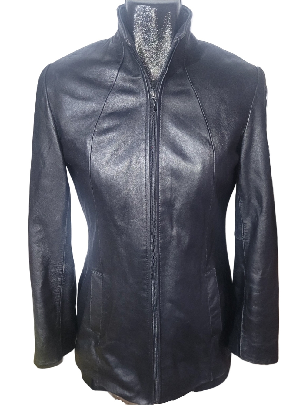 Danier Black Women's Classic Zip-Up Leather Jacket With Zip-Out Lining